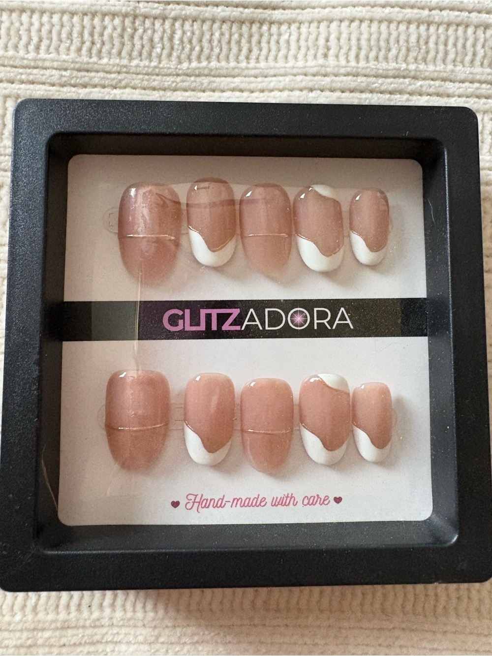 Glitz Adora Handmade Quality Nude Pink & White Press-On Nail Set Size Medium